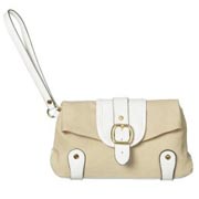 Issac Mizrahi Clutch Handbag in Tan/White