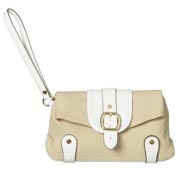 Issac Mizrahi Clutch Handbag in Tan/White