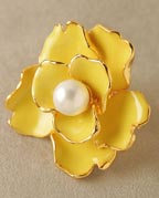 Kenneth Jay Lane Oversized Enamel/Pearl Flower Ring