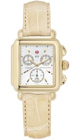 Michele Watches Deco Non Diamond Gold White Mop Camel Alligator