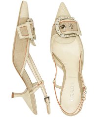 Prada Natural Linen Snakeskin Buckle Slingbacks