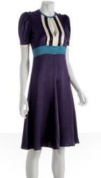 Tufi Duek Purple Striped Satin Puff Sleeve Dress