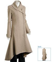 Ya Ya khaki wool tweed fishtail long coat