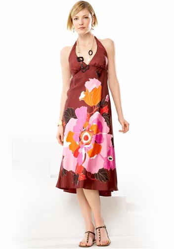 Silk Floral Print Halter Dress