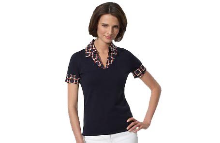 Short Sleeve Sweater with Printed Collar and Cuffs