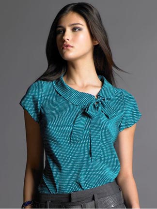 Printed Bow Tie Blouse