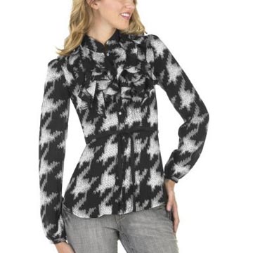 Go International Houndstooth Ruffle Top