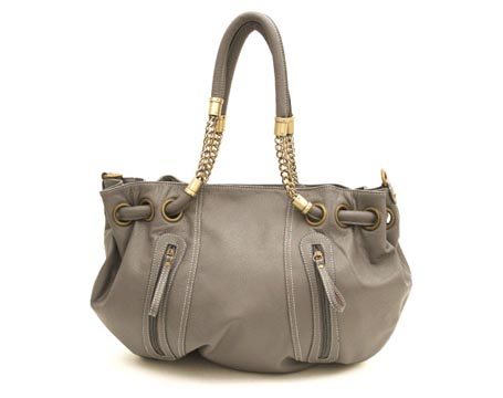 Gray Drawstring Chain Tote