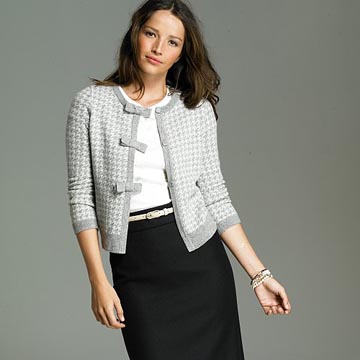 Houndstooth Bow Button Cardigan