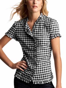 Ruffle Pocket Plaid Top