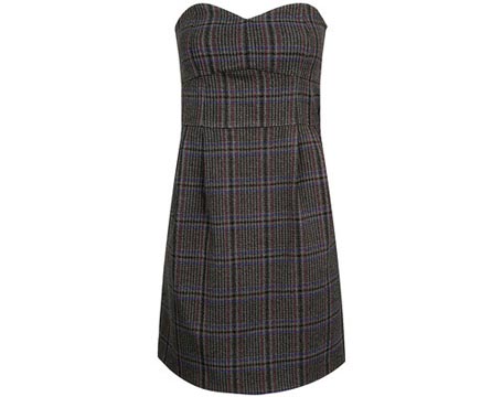 Dark Plaid Strapless Dress