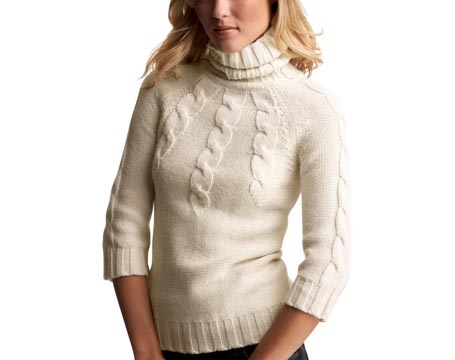 Placed Cable Turtleneck Sweater