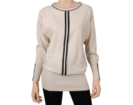 Pair this roomy banded cashmere blend sweater with a fitted bottom a slim 